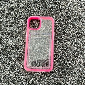 Pink/clear phone case with card holder for iPhone 13